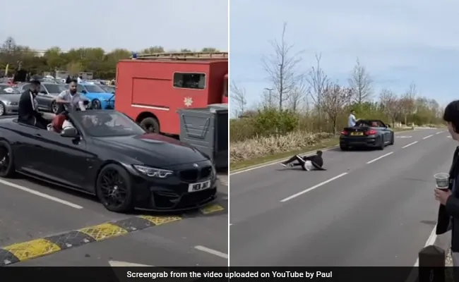 Many friends were showing swag sitting in BMW, as soon as the speed increased, the friend sitting behind the face fell outside